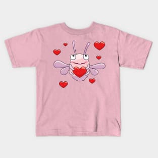 Lovely little pink moth with a big red heart Kids T-Shirt